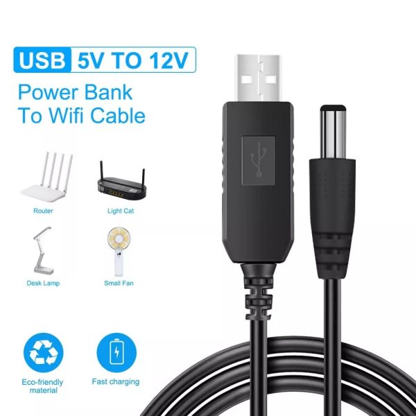 USB 5v to 12v Converter Boost Cable for Routers, LED lights, small fans DIY