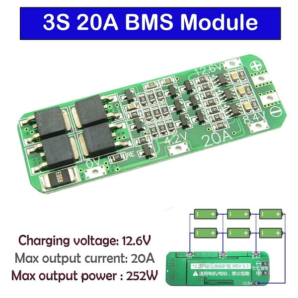 3s 20a bms battery protection module for 18650 batteries
