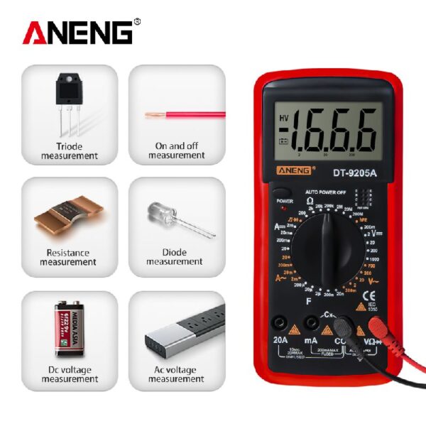 ANENG DT-9205A Digital Multimeter – High Precision Tester for Voltage, Current, Resistance - Image 2